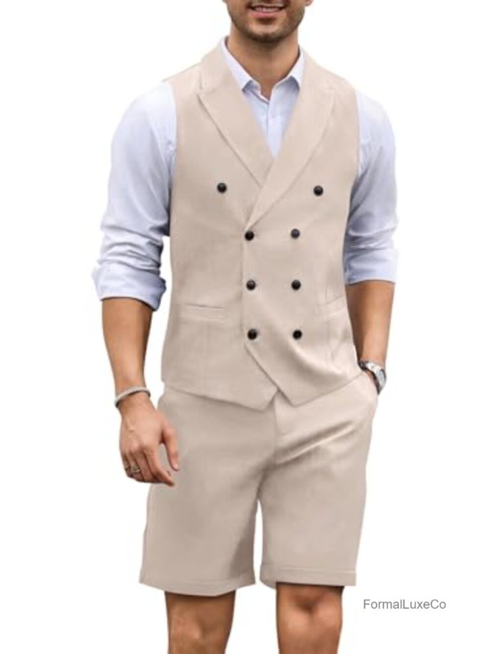 Men's 2-Piece Slim Fit Summer Suit Set Shorts Tuxedo Vest Polyester